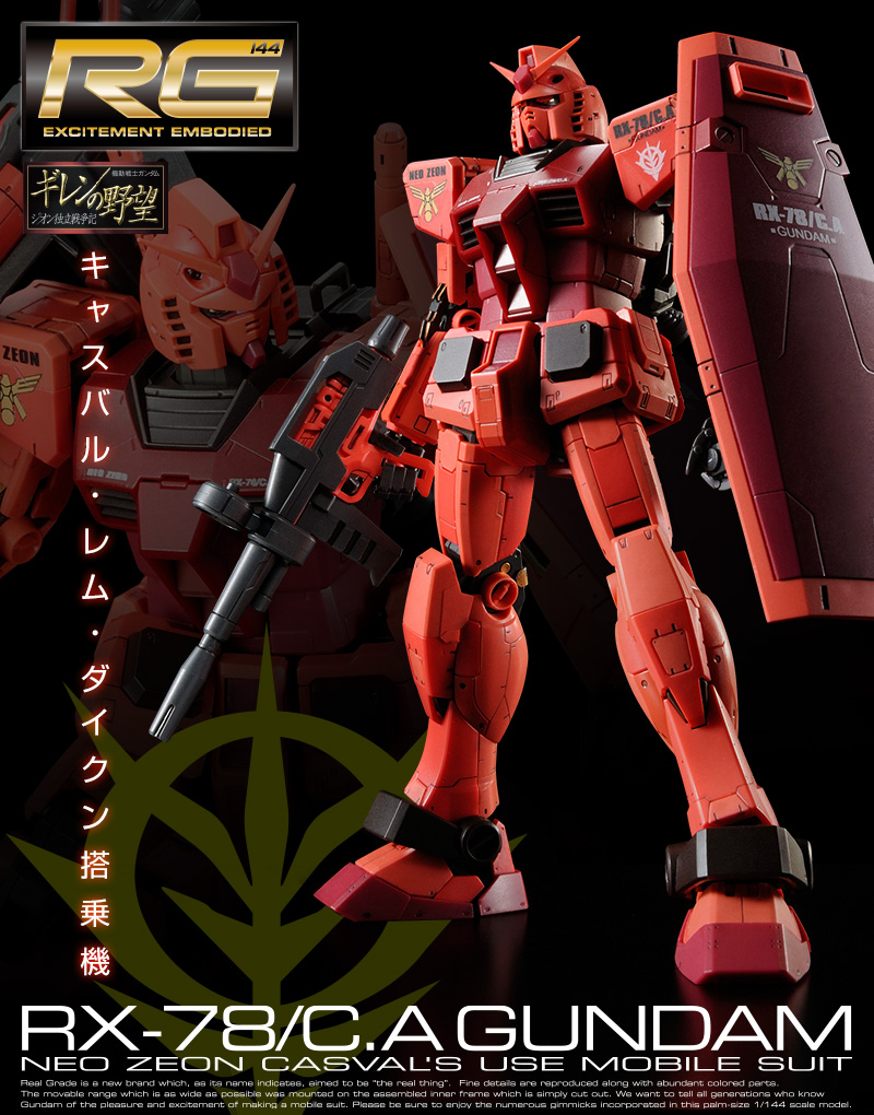"Mobile Suit Gundam RX-78/C.A  RG 1/144 Casval Gundam Bandai Gunpla From Japan 