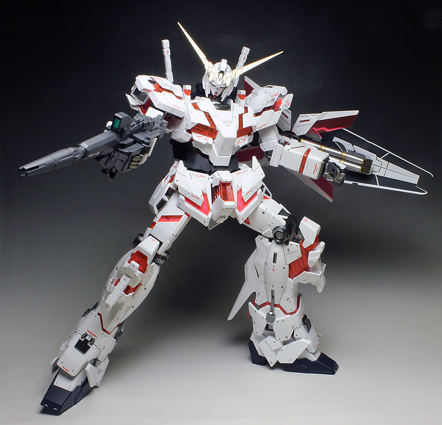 I painted the 1/48 scale mega size model Unicorn Gundam in an anime style.  Some parts are missing  : r/Gunpla