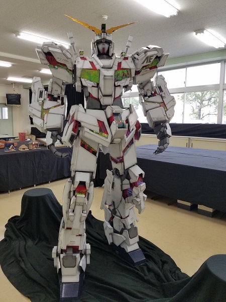 Cardboard Unicorn Gundam built by Japanese high school students